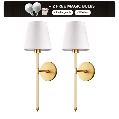 WIRELESS WALL SCONCE (SET OF 2 + 2 BULBS INCLUDED)